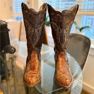J.B. Dillon Leather Snip Toe Western Boots - Snakeskin - size 8.5B - great!